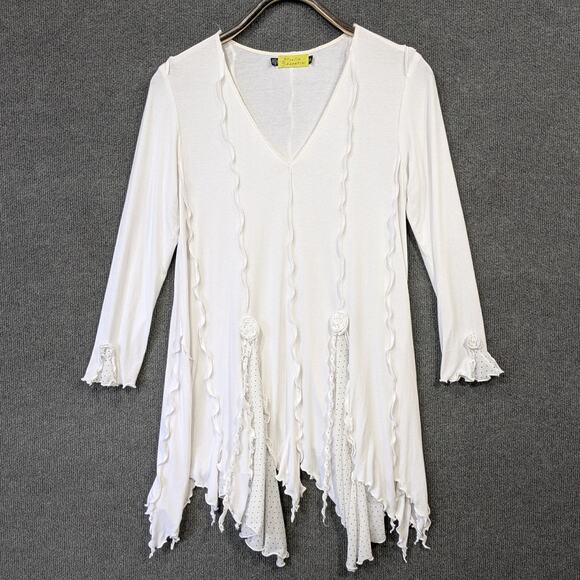 Giselle Shepatin Tunic Top Womens Small Ruffle Fluttery Hem Rosettes Streamers - Picture 1 of 14